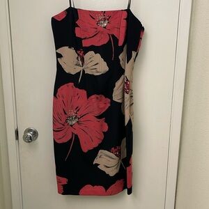 NWT David Meister Strapless Black Floral Dress w/ Rhinestone Accents (Size 8)